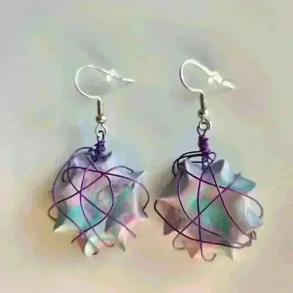 Sailor Moon inspired interstellar galaxy blue & pink marble unique wire earrings - Picture 13 of 13